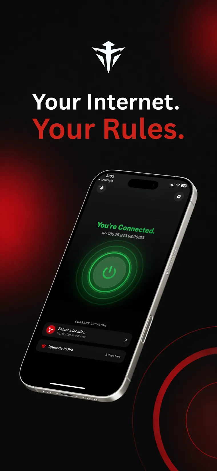 Phantom VPN on iPhone: connected. The app shows the IP you were given.