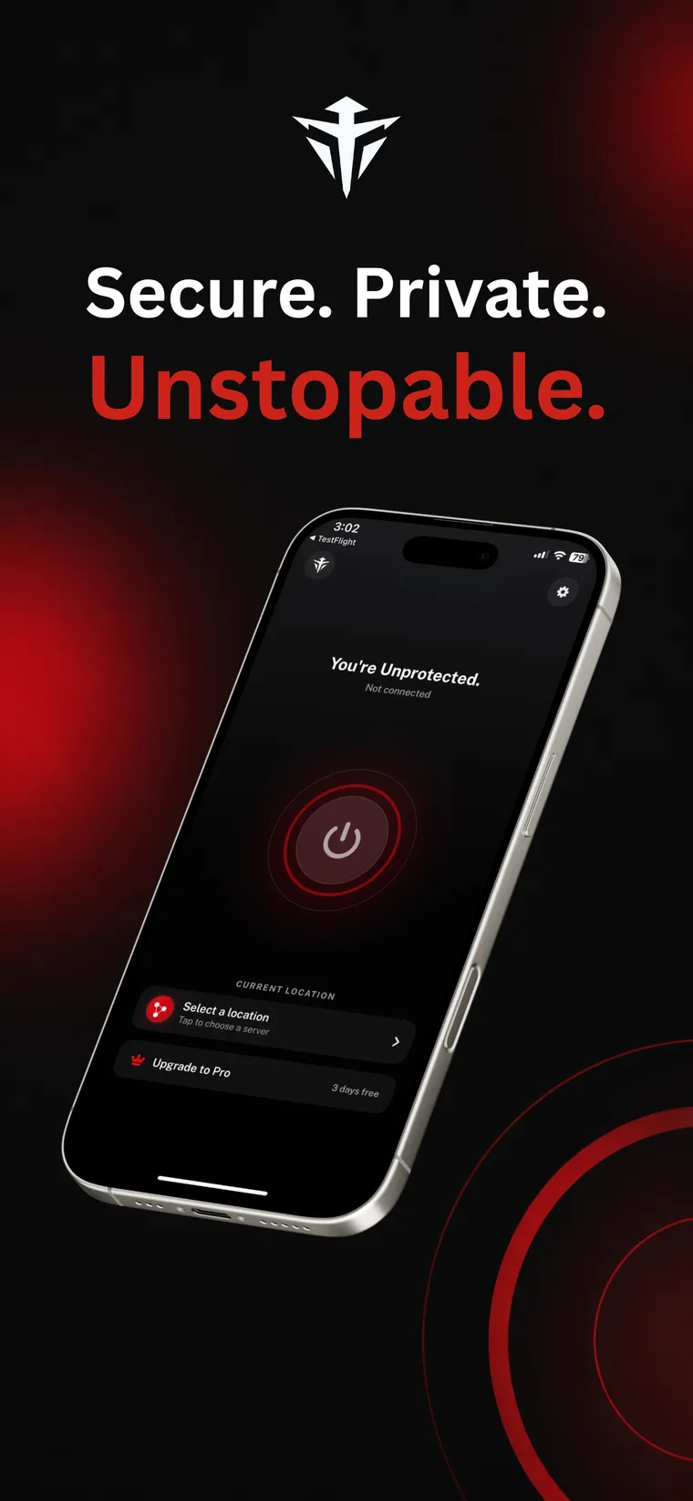 Phantom VPN on iPhone: not connected. Red means exposed. Green means protected.